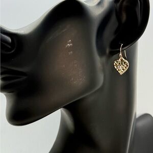 Gold Heart Drop Earrings with Rhinestone Center NWT